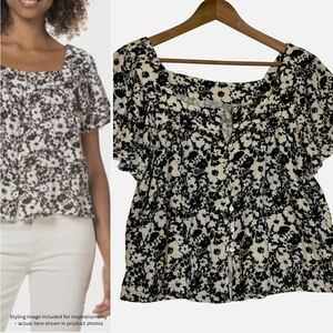 RAILS Magnolia Peasant Top Ditsy Floral Boho Button Front Gauze Flutter Sleeve M
